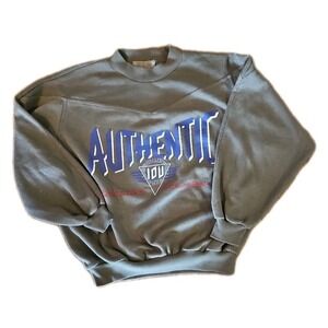 IOU Vintage Sweatshirt 1990s Olive Green Pullover Crew Neck Long Sleeve M/L